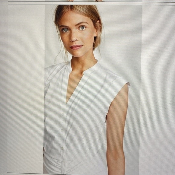 Veronica Beard Ruched Shirt Dress Womens Size 8 Cotton Midi contemporary White - Picture 4 of 12